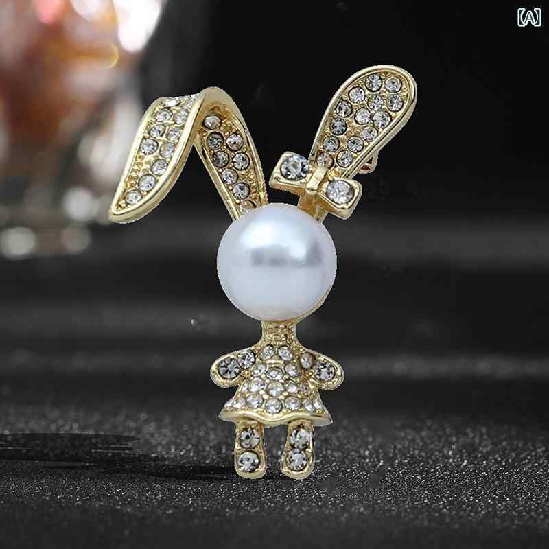 ブローチ レディース かわいい リボン ウサギ パール ラインストーン 上品 個性的 メタル製 電気メッキ..