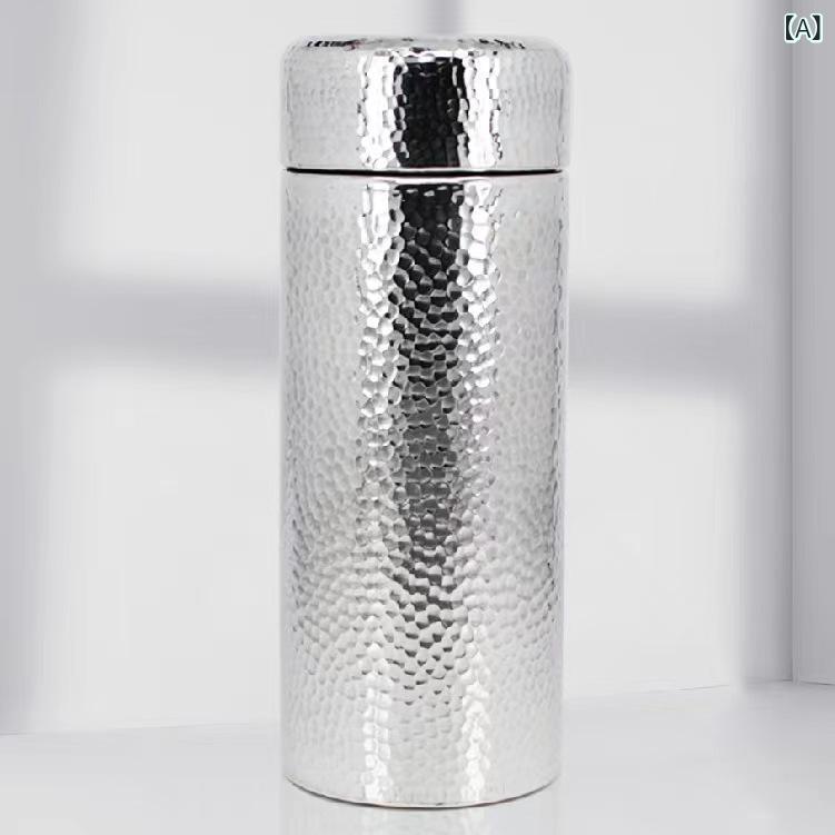 タンブラー メンズ レディース ユニセックス 純銀999 手作り 槌目模様 オールシルバー 保温機能付き ストレート型 シルバー マット オフィス ビジネス 自...