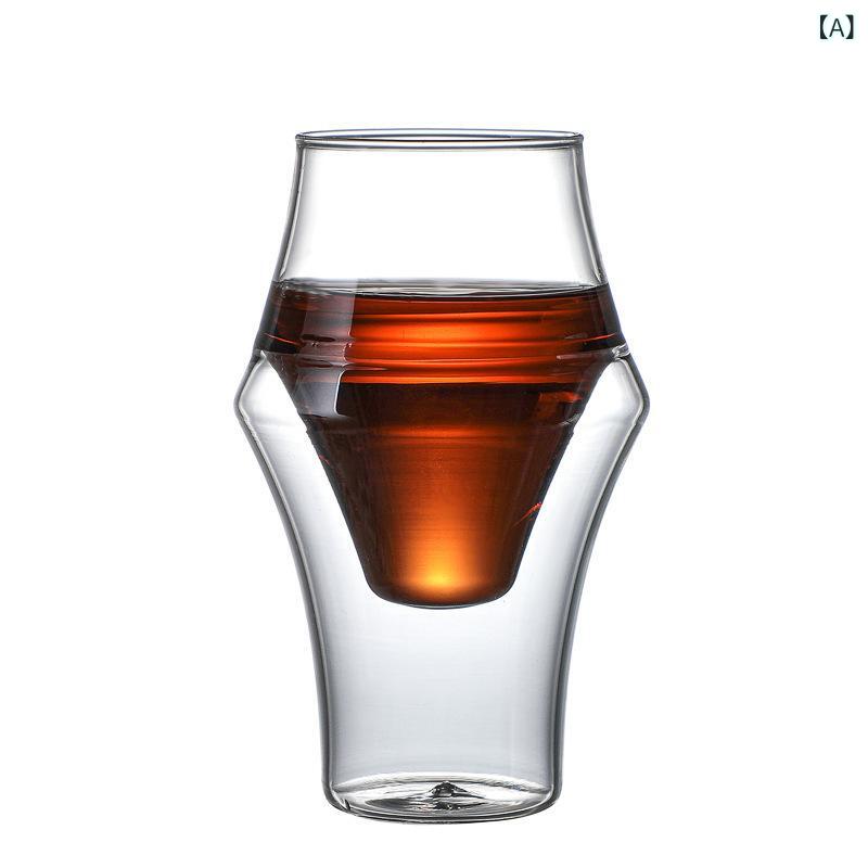 コーヒーカップ マグカップ 高ホウケイ酸 耐熱ガラス ダブルウォール 二重構造 シェアリングポット デ..