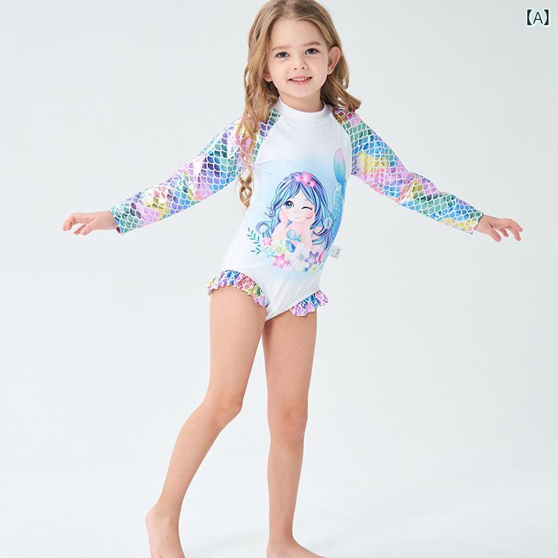 水着 子供 女の子 人魚 長袖 ワンピース プリンセス キャラクター かわいい ポリエステル プール ビーチ 海 リゾート 日焼け対策 スイムウェア 春夏