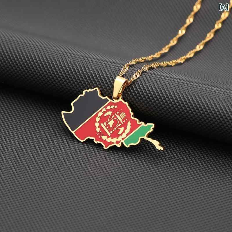 ネックレス ユニセックス ステンレス アフガニスタン 地図 マップ ペンダント 欧米風 エスニック 高級..