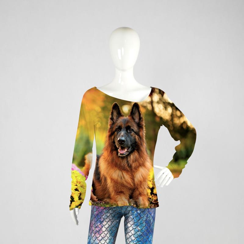 Tシャツ レディース 女性用 クルーネック 長袖 おしゃれ シンプル トレンド ゆったり オーバーサイズ 3Dプリント カジュアル プルオーバー トップス 春秋 再生繊維 ポリエステル