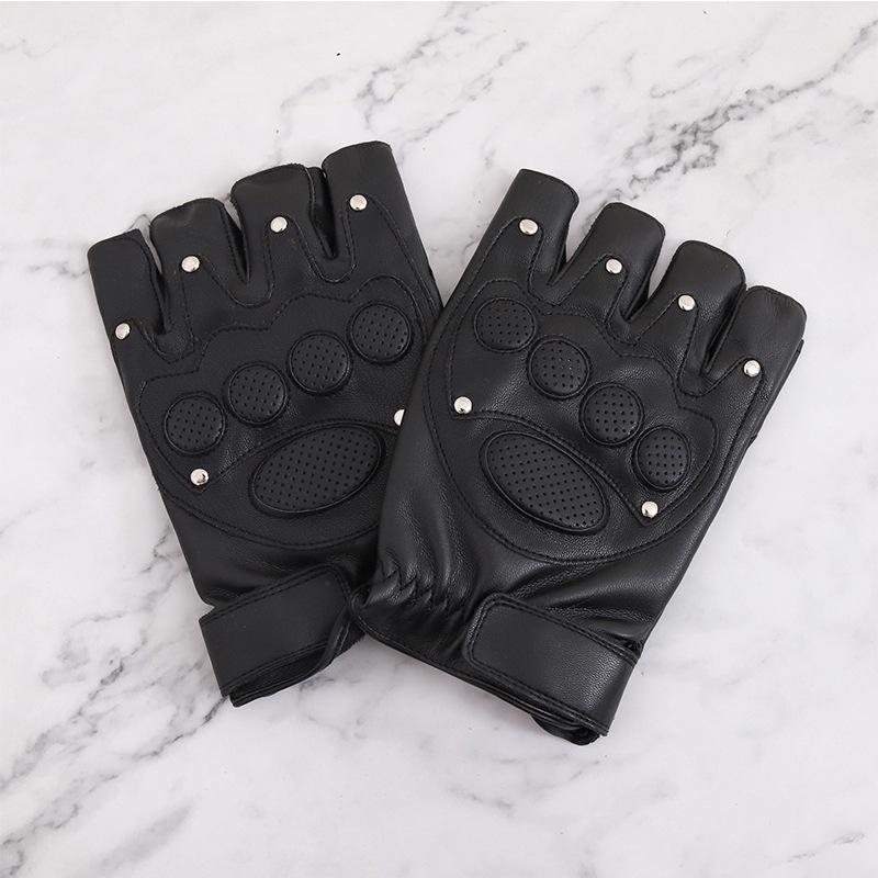 グローブ メンズ ハーフフィンガー 指なし 春夏 バイク オートバイ ロック スチームパンク ストリートダンス アウトドア スポーツ サイクリング ライディング フェイクレザー 合皮 黒 ブラック(x2)