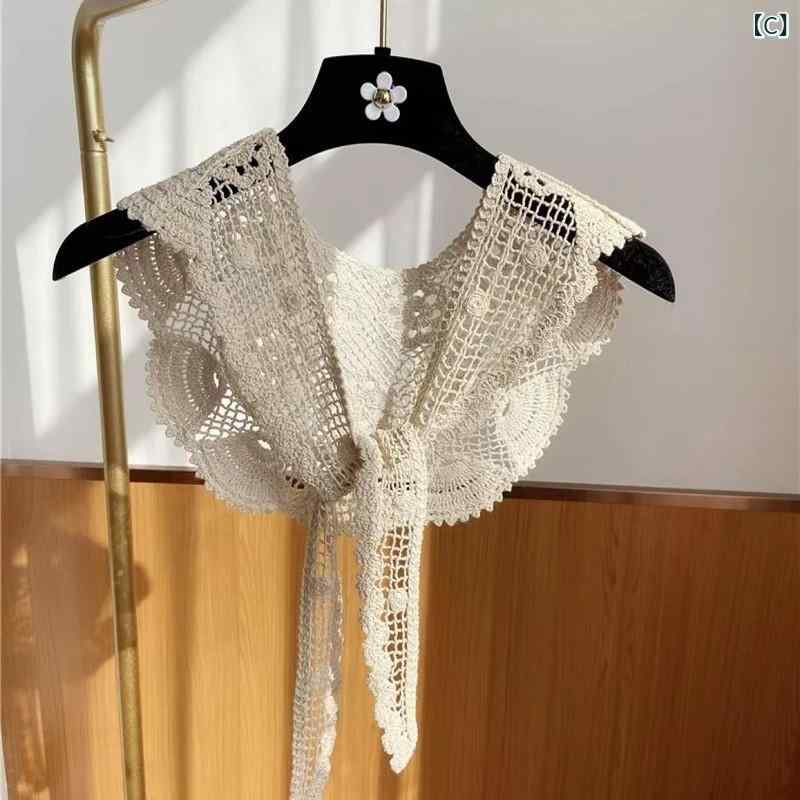 narukiのレディース ボレロ コットン ニット 透かし編み レース かぎ針編み 花柄 薄手 ショート丈 付け襟 羽織り 春 夏 秋 韓国風 レトロ ガーリー フェミニン カジュアル｜アングル3