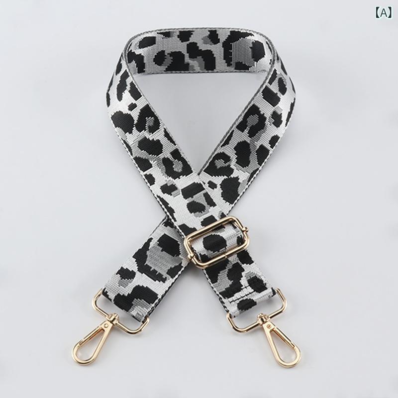 ショルダーストラップ キャンバス ポリエステル 厚手 幅広 3.8cm幅 ヒョウ柄 ワンショルダー 斜め掛け 調節可能 負担軽減 肩紐 バッグ用ベルト(x2)
