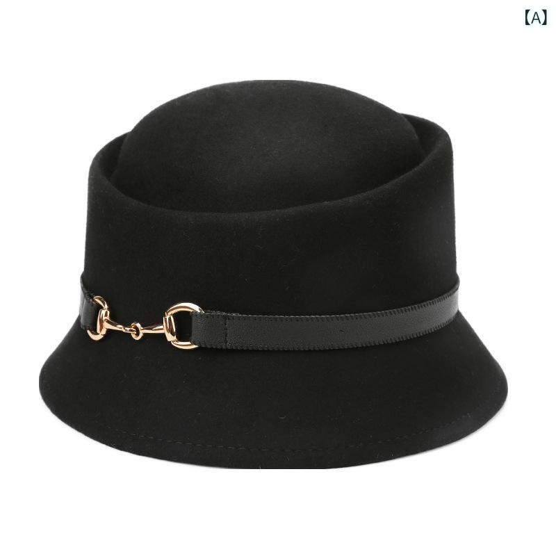 バケットハット レディース 英国調 おしゃれ ウール 保温 防風 防寒 ショートブリム 短いつば メタルバ..