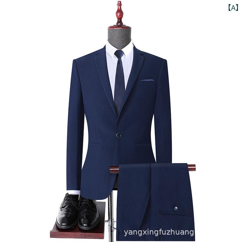 スーツ メンズ 男性用 秋冬 ビジネス 通勤 オフィス 快適 ストレッチ ウールライク 一つボタン セットアップ ジャケット ロイヤルブルー 結婚式 披露宴 パーティ スリムフィット