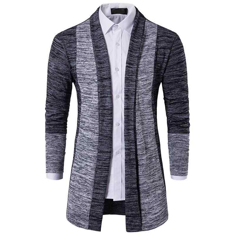 カーディガン メンズ 男性用 ニットカーディガン 切り替え パッチワーク スタンドカラー ミドル丈 カジュアル 普段使い 大きいサイズ ゆったり おしゃれ ファッション 綿混 グレー ブラウン