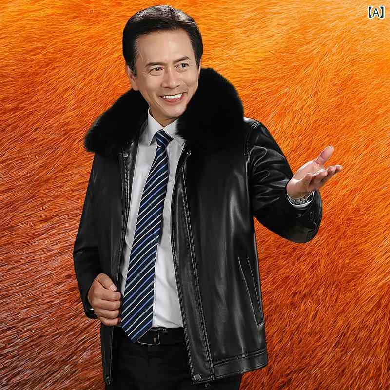 Rakuten - レザージャケット メンズ 冬 PUレザー 着脱式ライナー ビッグファー襟 防寒着 通勤 ビジネス カジュアル 中高年 紳士 豪華ファーインナー
