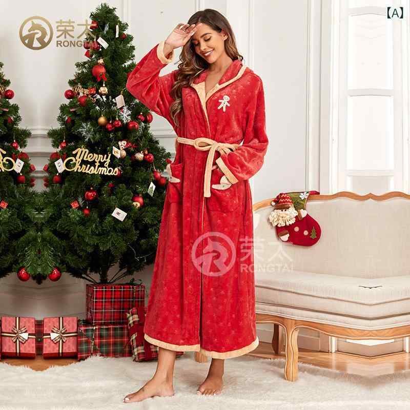 ローブ 男女兼用 クリスマス ジンジャーブレッドマン 星柄 とんがりフード ロング丈 ベルト付き 厚手 ..