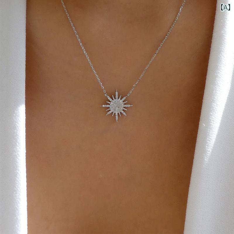 ネックレス レディース 太陽神 太陽 ゴールド ジルコニア ショートペンダント O字チェーン 亜鉛合金 電気メッキ加工 インスタ映え 個性的 幾何学デザイン 春夏 普段使い カジュアル(4)