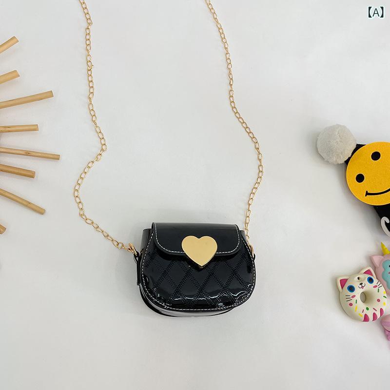 ショルダーバッグ キッズ 女の子用 合成皮革 キルティング 刺繍 ステッチ ハート型 チェーン 斜め掛け ..