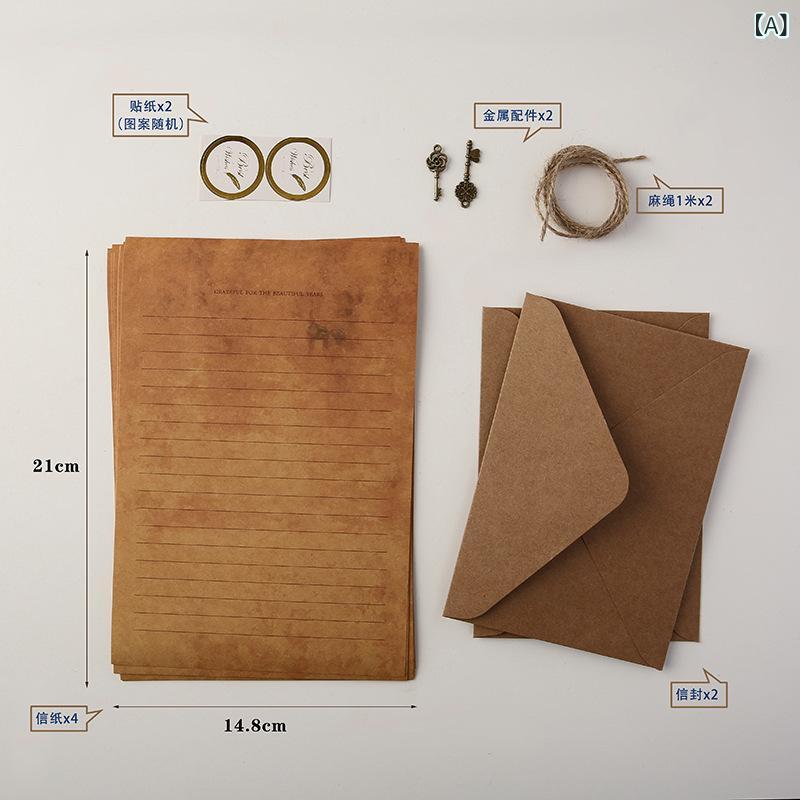 レターセット 便箋 封筒 学生 手書き クラフト紙 古風 レトロ A5 花柄 罫線 ハート 結婚式 卒業 誕生日 クリスマス ギフト プレゼント メッセージ お...