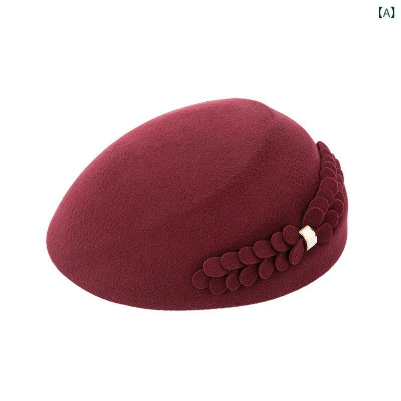 ベレー帽 レディース 女性用 秋冬 ウール 帽子 おしゃれ カジュアル 通気性 保温 防風 暖かい 立体鱗花..