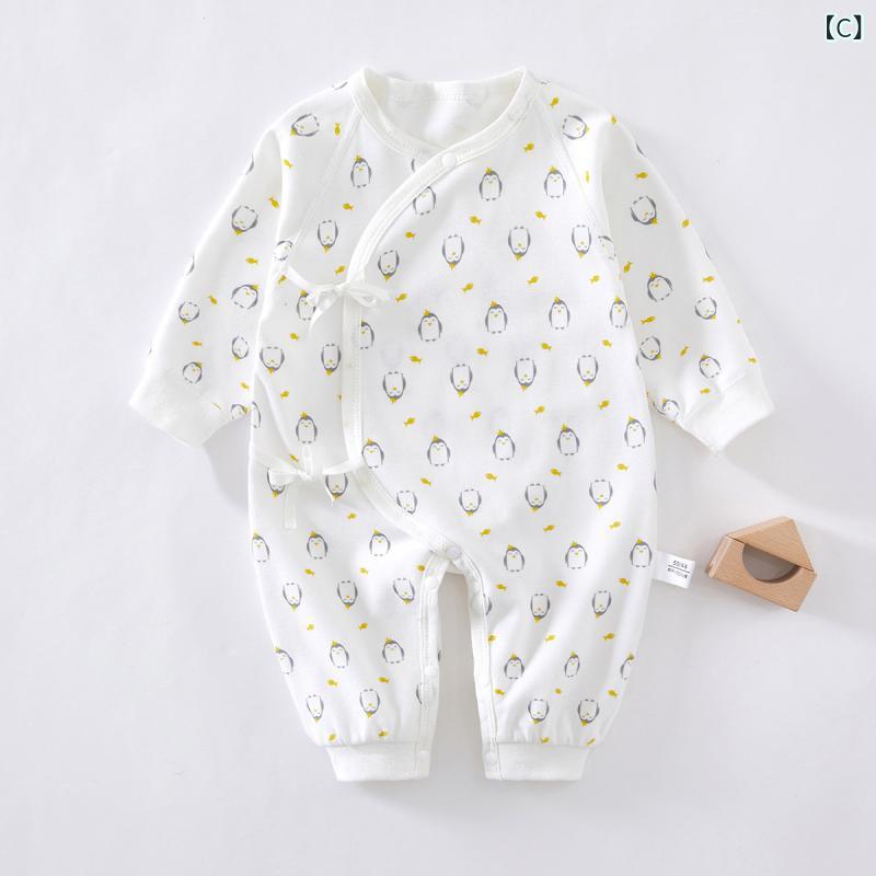 ロンパース 新生児 ベビー 男女兼用 綿100% 前開き 紐結び 長袖 カバーオール 肌着 パジャマ オールシーズン 縫い目なし 肌に優しい 柔らかい 赤ちゃん