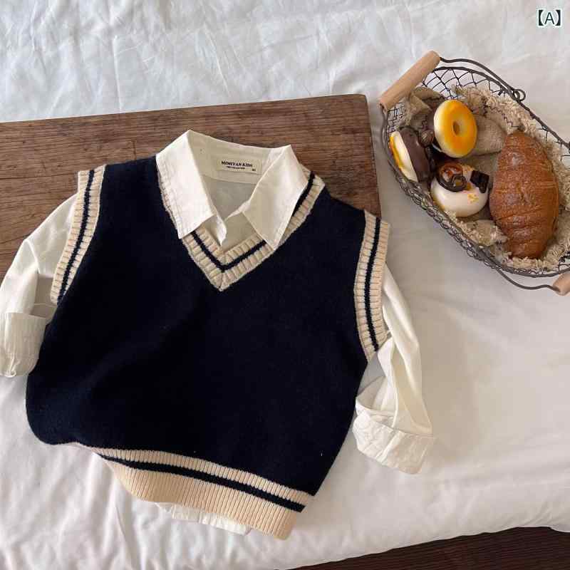 ベスト キッズ 子供服 男女兼用 Vネック ニット シンプル 無地 プルオーバー ウール混 コットン 柔らか 肌触り 秋冬 園児 小学生 通学 普段着 ブラック グリーン キャメル