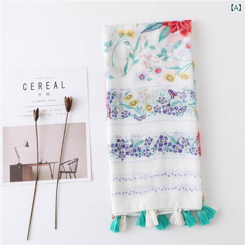 ストール レディース ボヘミアン エスニック フリンジ 花柄 プリント 大判 ロング丈 ショール とろけるような肌触り 冷房対策 紫外線対策 旅行 普段使い マルチユース(4)