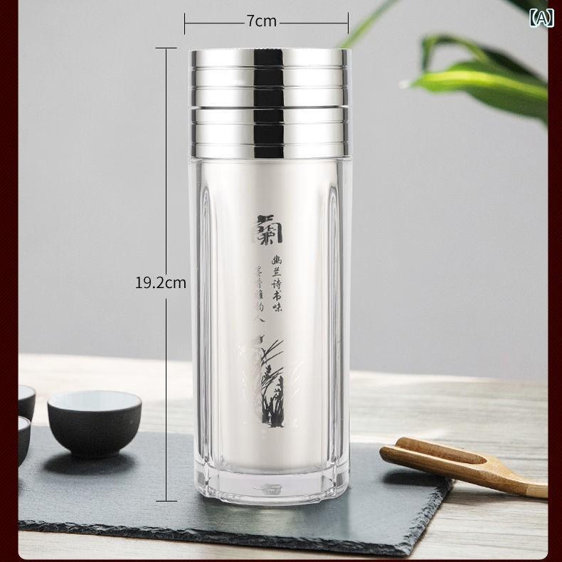 保温タンブラー 男女兼用 ユニセックス 純度999足銀ライナー 雲南雪花銀 PVC外殻 スリム型 ストレート ..