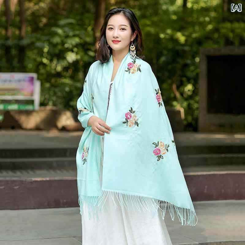 ストール レディース 民族風 エスニック ショール 秋冬 旅行 リゾート フェイクカシミヤ ロング 刺繍 ..