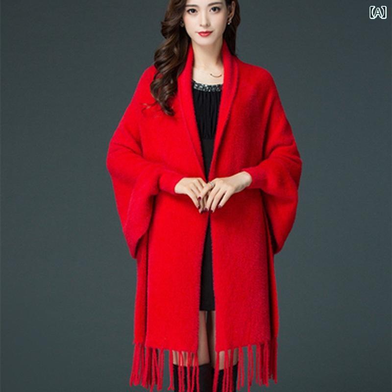 ・性別: 女性・素材: ニット・カラー展開: レッド、パープル、カーキ、ブラック、ホワイト、ピンク、ワインレッド・スタイル: エレガント・サイズ: 200cm x 70cm・編み方: 横編み・柄: 無地・機能: 保温・加工方法: ジャカード織り・デザイン: フリンジ・タイプ: 標準