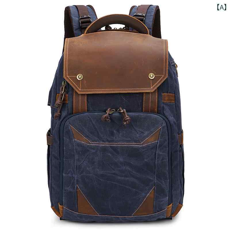 楽天naruki一眼レフカメラバッグ ユニセックス 男女兼用 アウトドア レトロ 欧米風 防水 耐久性 大容量 バックパック リュックサック インナーケース付き ノートパソコン収納 キャンバス ブルー カーキ ベージュ グレー