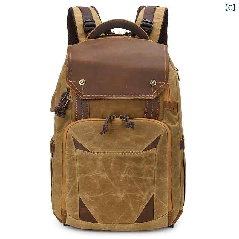 一眼レフカメラバッグ ユニセックス 男女兼用 アウトドア レトロ 欧米風 防水 耐久性 大容量 バックパック リュックサック インナーケース付き ノートパソコン収納 キャンバス ブルー カーキ ベージュ グレー