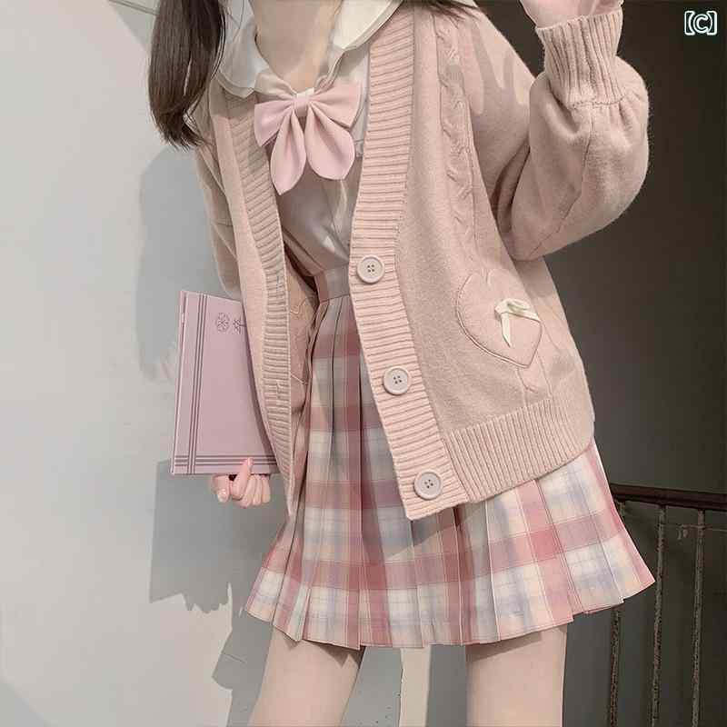 ニットカーディガン レディース スクール風 JK制服 立体蝶 ショート丈 Vネック 長袖 ゆったり 春秋 フェミニン カジュアル 混紡素材 ボタン開き(x2) 3