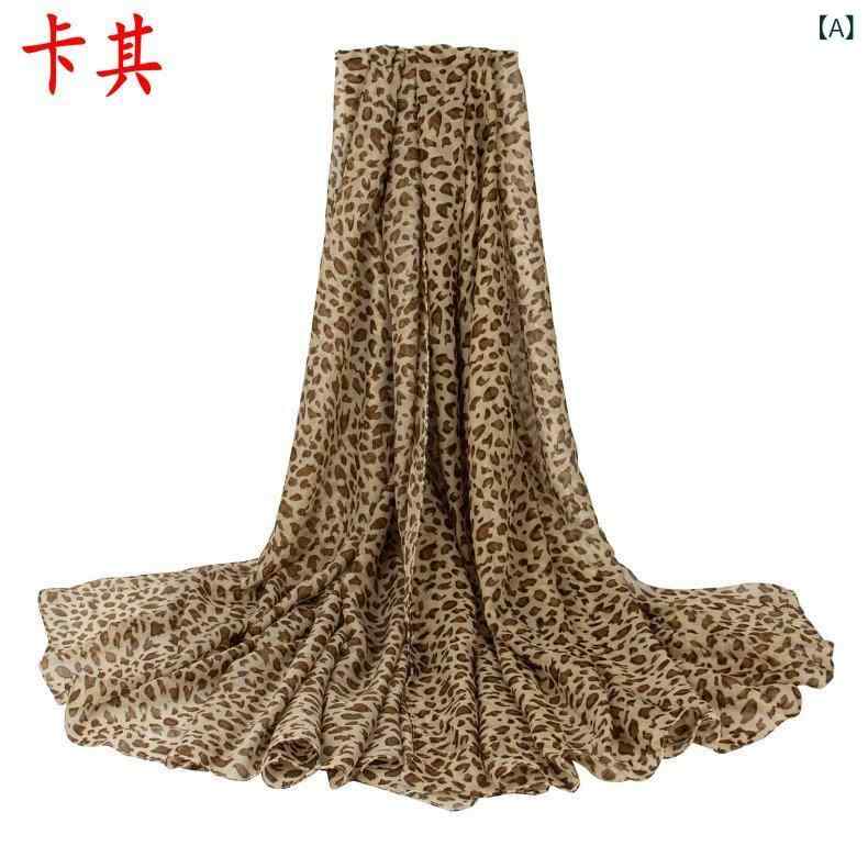 ストール 春夏 シフォン ヒョウ柄 プリント 欧米風 大判 ロング 冷房対策 日焼け対策 普段使い 旅行 カーキ ホワイト ブラウン ピンク(x2)