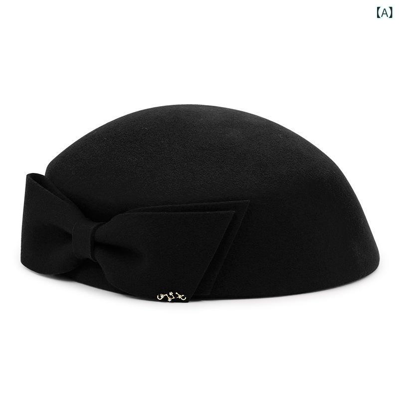 帽子 レディース 女性用 ベレー帽 画家帽 ウール 羊毛 秋冬 リボン 無地 イギリス風 ブリティッシュ クラシカル カジュアル 普段使い 上品 エレガント 韓国風 レトロ(4)