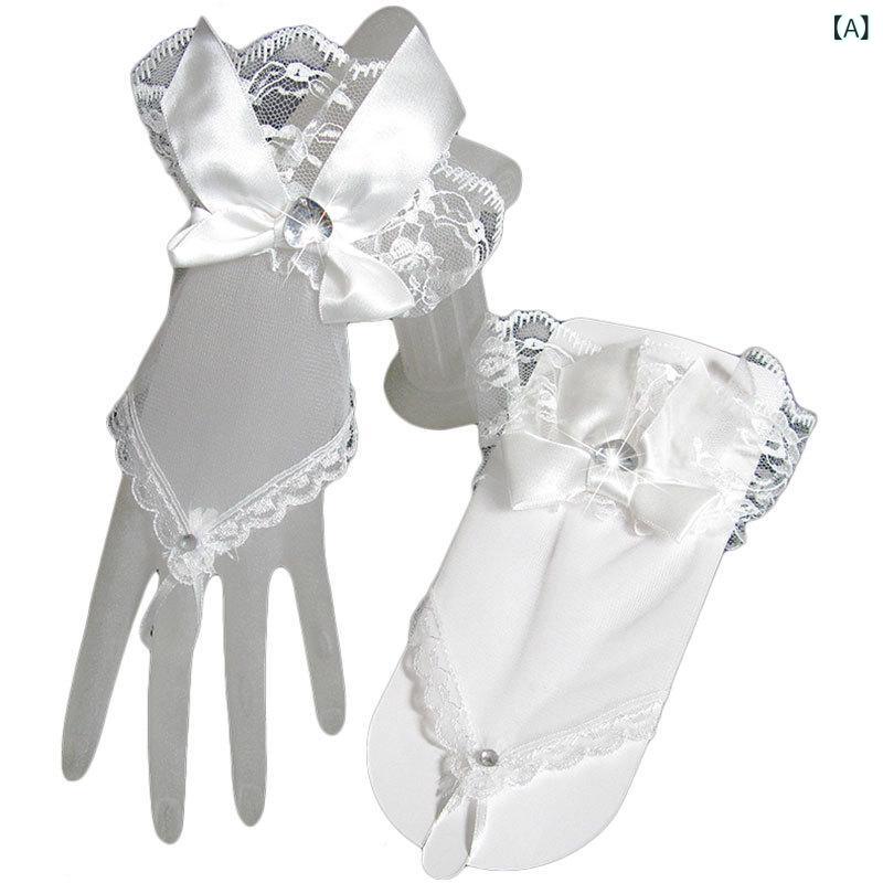 グローブ レディース ウェディング 花嫁 結婚式 ブライダル フィンガーレス 指かけ レース リボン パー..