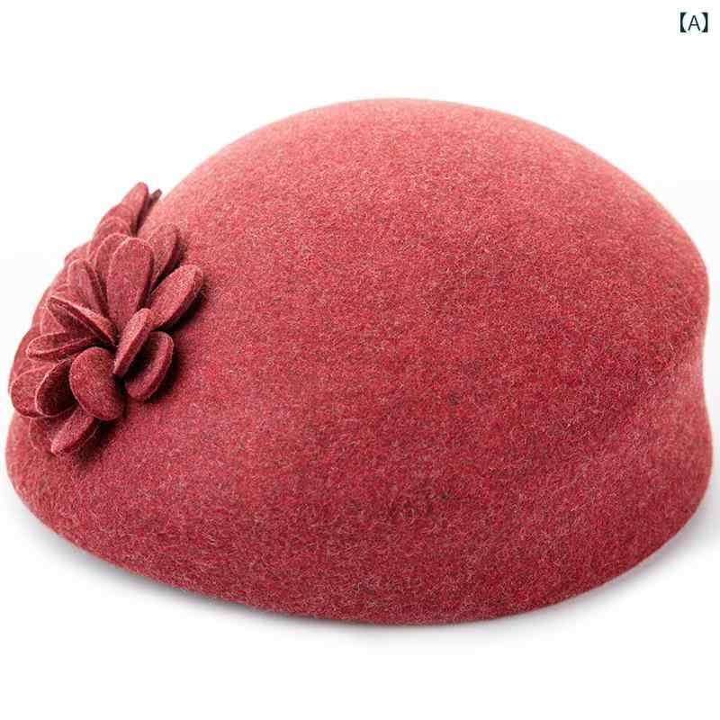 ベレー帽 レディース 秋冬 ウール 羊毛素材 無地 ソリッドカラー 韓国 欧米スタイル 丸いフォルム 防寒 暖かい アウトドア お出かけ 普段使い 黒 ワインレッド