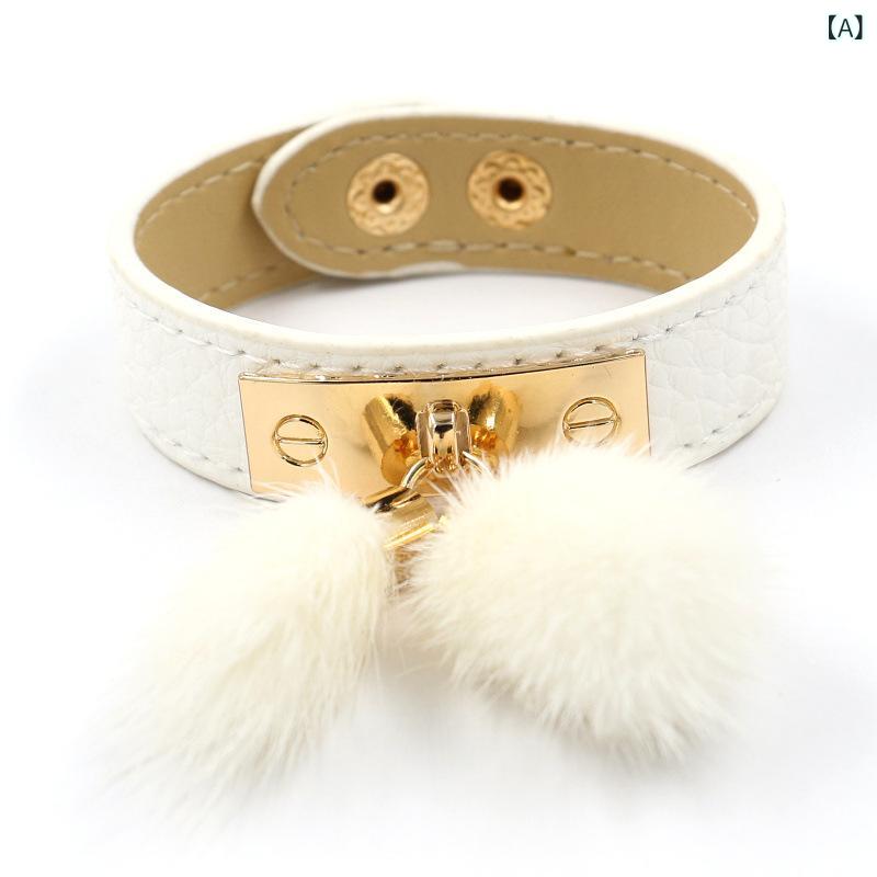 ブレスレット レディース 女性用 韓国風 欧米 ファッション 秋冬 PUレザー 高級感 フェイクファーボー..