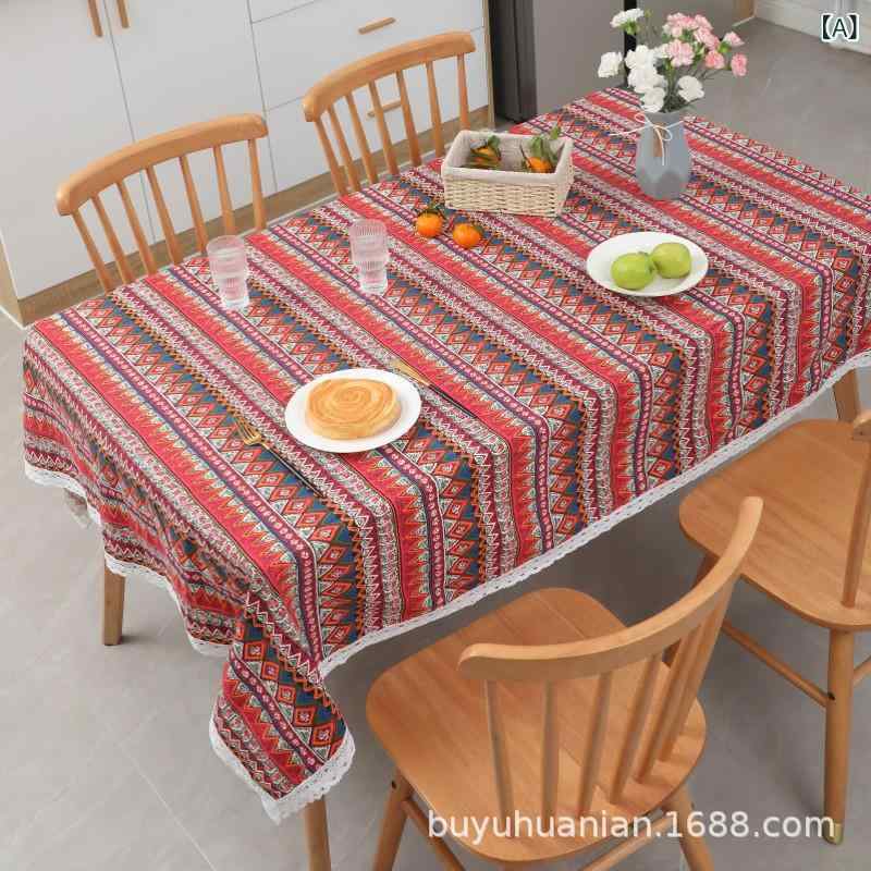 テーブルクロス 綿麻 厚手 民族風 レトロ 中国風 長方形 食卓 ダイニング リビング用 アジアンテイスト ボヘミアン 防塵 おしゃれ 天然素材 通年 幾何学模様