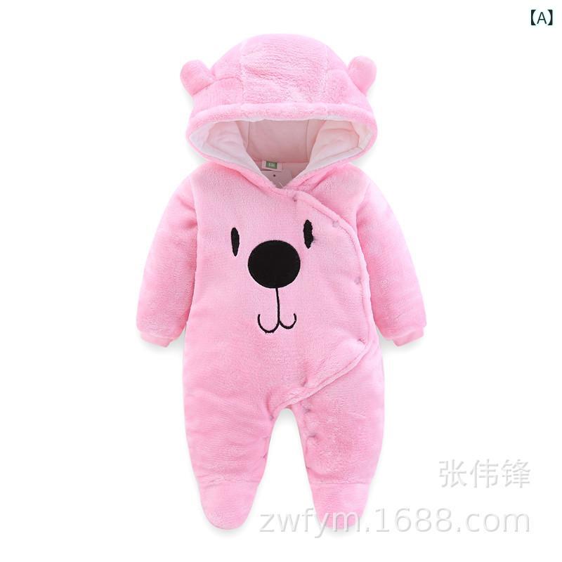 ロンパース ベビー 新生児 赤ちゃん 男女兼用 カバーオール 子供服 秋冬 厚手 サンゴフリース 防寒 長..