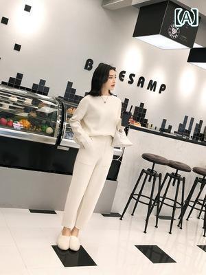 セットアップ レディース 秋冬 プルオーバーニット ニットパンツ 着痩せ 万能 カジュアル 普段使い リラックスウェア 伸縮性 長袖 長ズボン 上下セット 2点セット