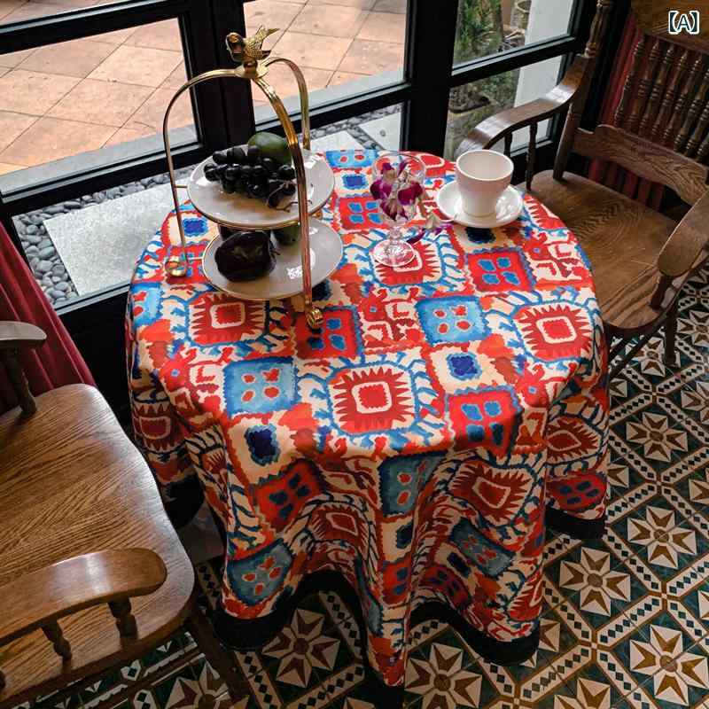 テーブルクロス 綿麻 アメリカン レトロ ヴィンテージ カントリー風 ジャガード織り 幾何学模様 ダイニング 食卓 コーヒー デスク 円形 長方形 耐摩耗 防塵