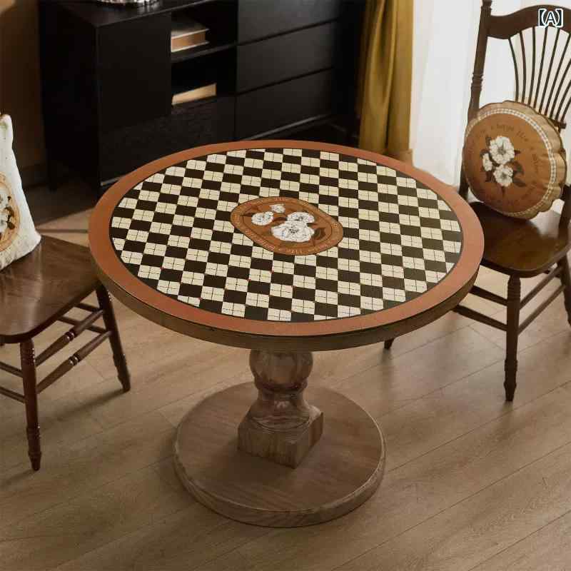 円形テーブルマット レトロ チェック柄 市松模様 レザー調 PVC 防水 撥水 耐熱 防汚 お手入れ簡単 ダイニング 食卓 アメリカン ライトラグジュアリー 上品 高級感 滑り止め