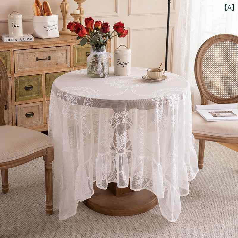 テーブルクロス フレンチカントリー調 レトロ ヴィンテージ風 円形 カフェ レストラン ローテーブル用 ..