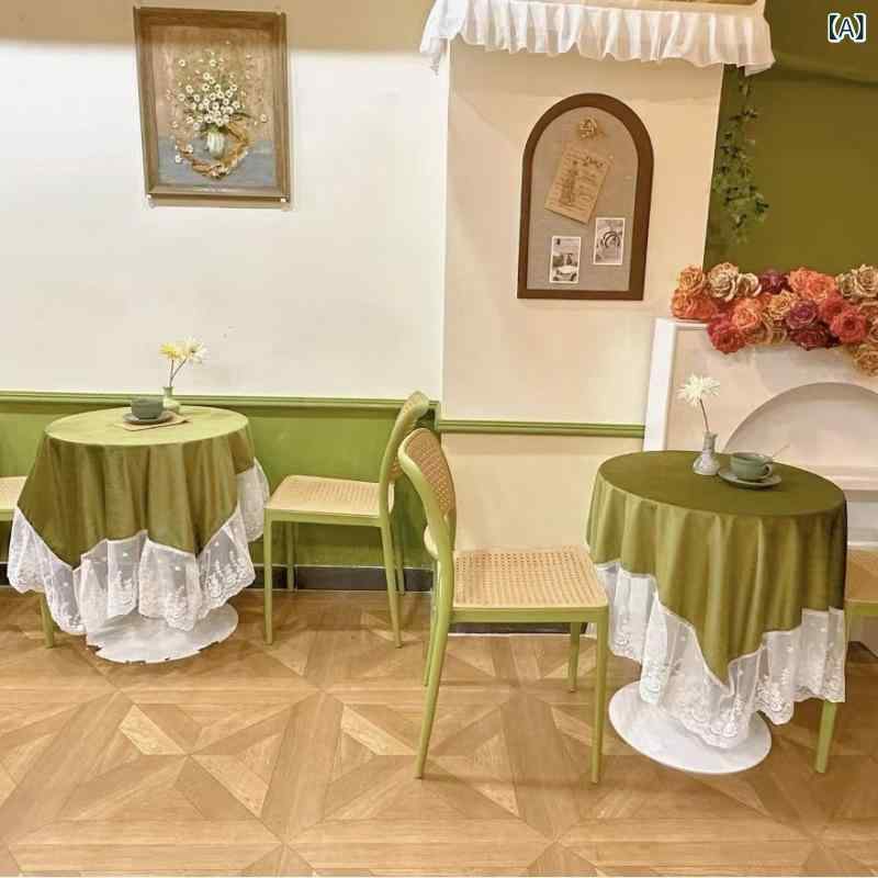 テーブルクロス フレンチ アメリカン レトロ ヴィンテージ レース ベルベット 絨布 円形 丸型 フリル ..