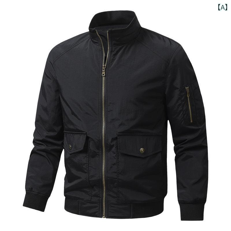 ジャケット メンズ 男性用 春秋 スタンドカラー カジュアル ワークジャケット ゆったり ルーズフィット..