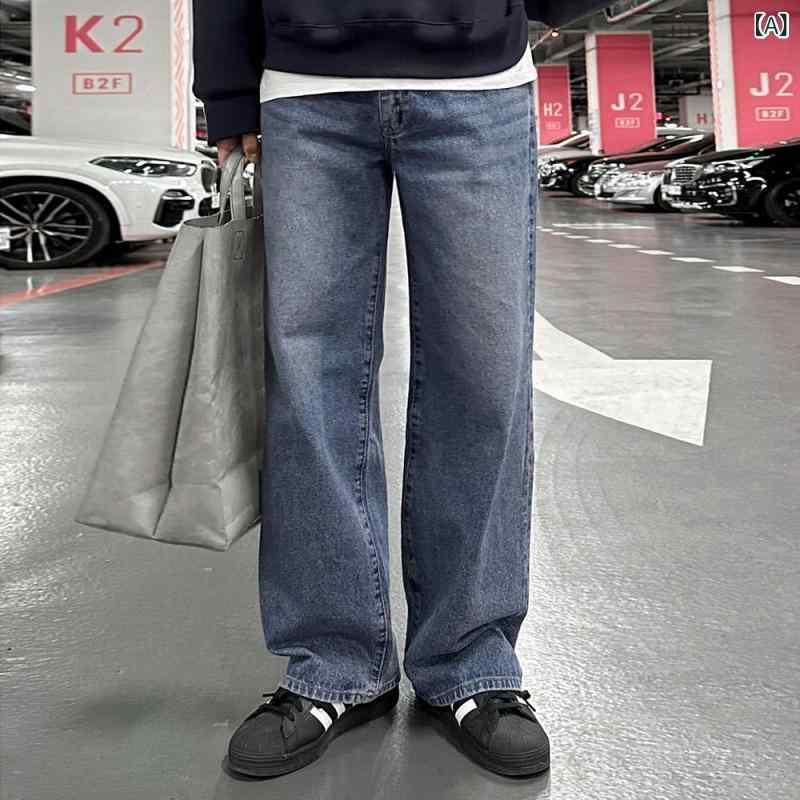 ・カテゴリ: デニムパンツ・スタイル: 韓国風・パンツスタイル: ストレート・フィット感: ルーズフィット・丈: フルレングス・ウエスト: ミッドウエスト・開閉: ドローストリング・厚み: 普通・対象: 成人男性・生地: デニム・主な素材: 綿85%、ポリウレタン15%・伸縮性: ややあり・加工: ウォッシュ加工・カラー展開: ブルー、黄緑・サイズ展開: M、L、XL、2XL