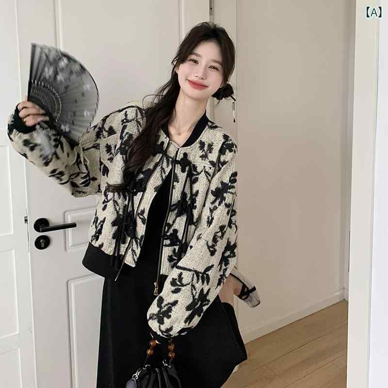 ジャケット レディース 女性用 ネオチャイニーズスタイル 水墨画 チャイナボタン ベースボールジャケッ..