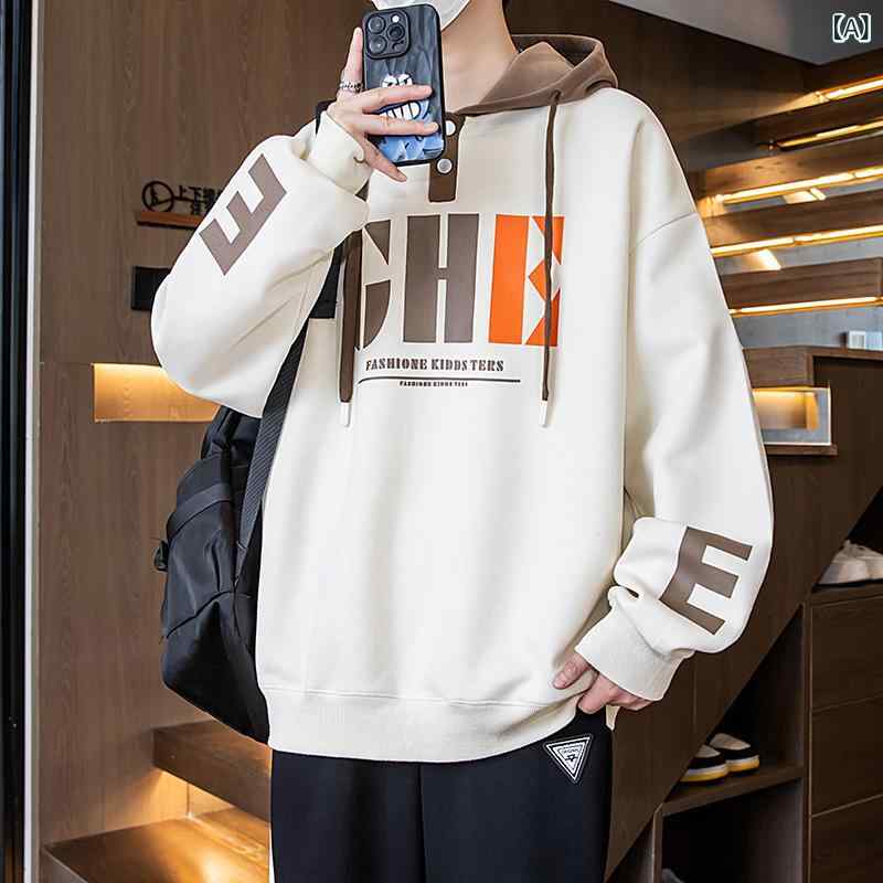 パーカー 男の子 ジュニア 中学生 春秋 フード付き ゆったり ビッグシルエット プルオーバー スウェット トップス 長袖 おしゃれ カジュアル 綿混紡 通学 普段使い デイリーユース 切り替え 配色デザイン カンガルーポケット