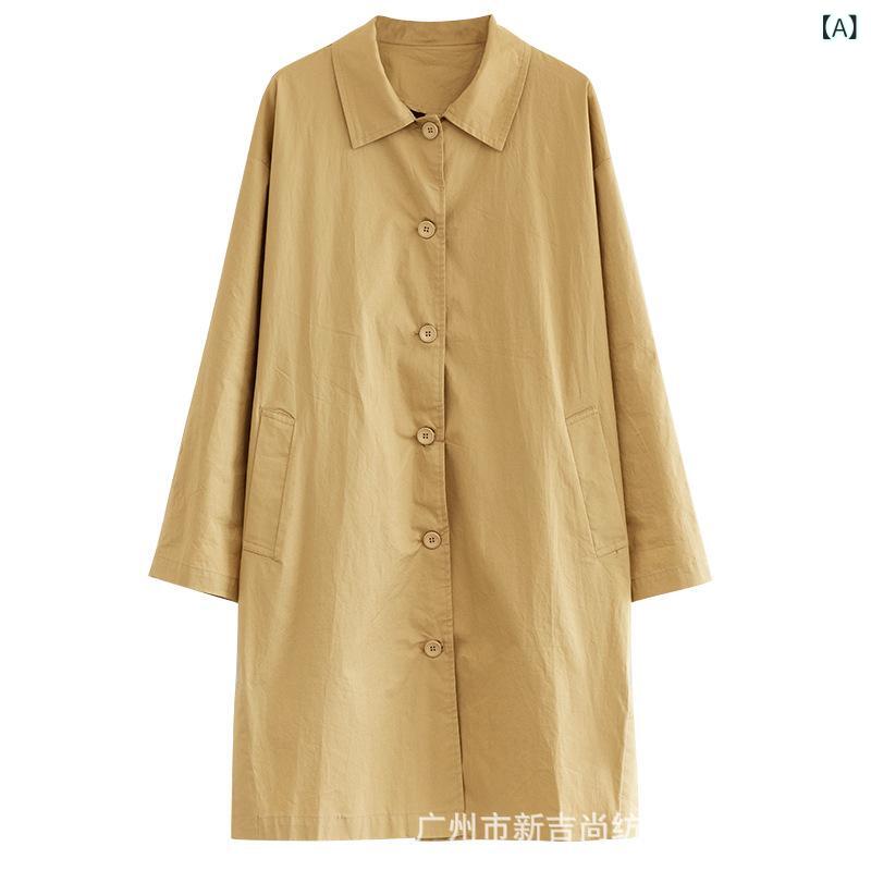 トレンチコート レディース 秋 ミドル丈 ストレートシルエット 薄手 ライトアウター 綿 ポリエステル レトロブリティッシュ フェミニン スタイルアップ ワーク...