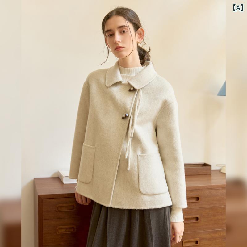 コート レディース 秋冬 80%ウールブレンド 配色切り替え アシンメトリー テーラードカラー ミドル丈 アウター ゆったり 体型カバー 上品 きれいめ 防寒 ...