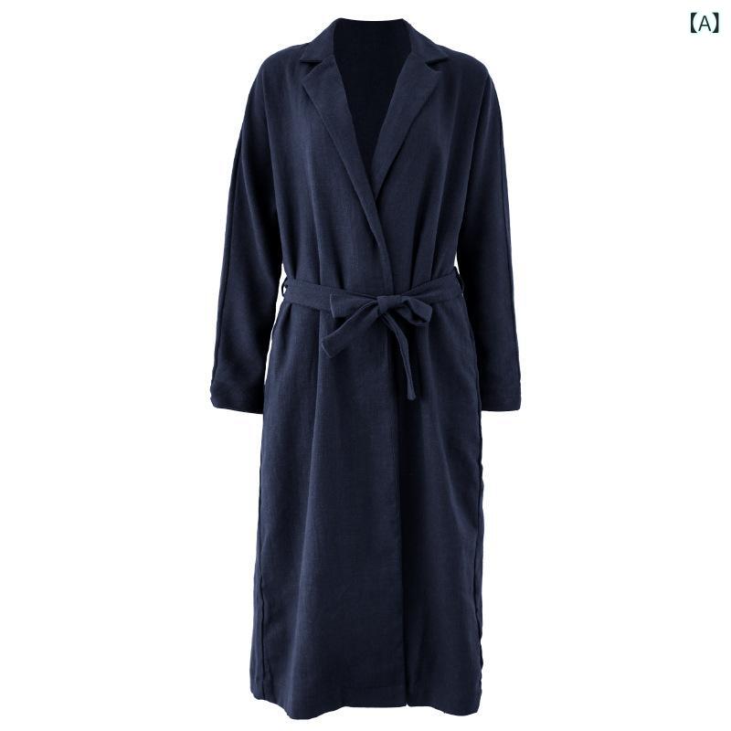 コート レディース リネン 麻 綿麻 ロング丈 ゆったり オーバーサイズ テーラードカラー オープンフロント 無地 長袖 エレガント 着痩せ 華奢見え トレンチ...