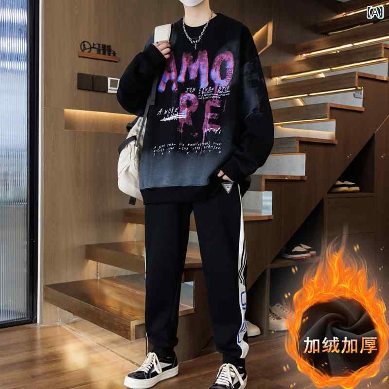 スウェット セットアップ 男の子 裏起毛 中学生 高校生 ティーン向け 秋冬 フード付き 厚手 長袖 カジュアル 運動 2点セット 綿混 あったか おしゃれ