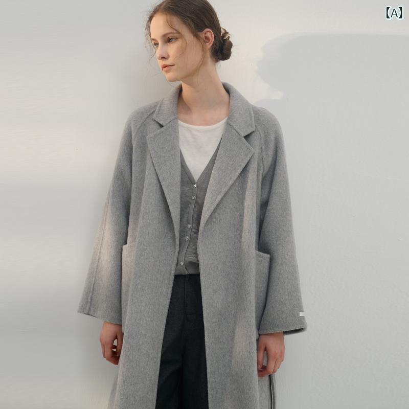 コート レディース ウール 羊毛 メルトン 秋冬 ロング丈 テーラードカラー 長袖 厚手 保温 防寒 高級感 上品 ゆったり オーバーサイズ ベルト付き ウエス...