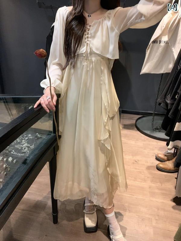 セットアップ レディース カーディガン 長袖 無地 アリスの世界観 キャミソールワンピース ボリュームフレア ロング丈 きれいめカジュ..