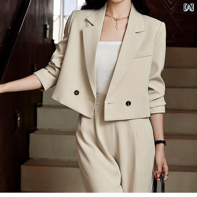 パンツスーツ レディース ショート丈 春秋 ビジネス オフィス 通勤 フォーマル 低身長向け 上品 高級感 きれいめ カジュアル セットアップ